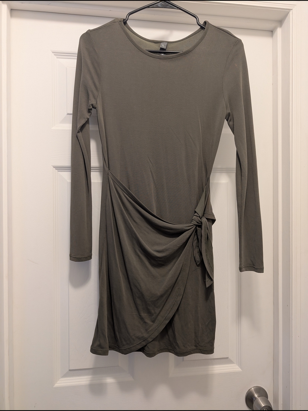 Francesca's Alya Olive Tie-Waist Long Sleeve Dress